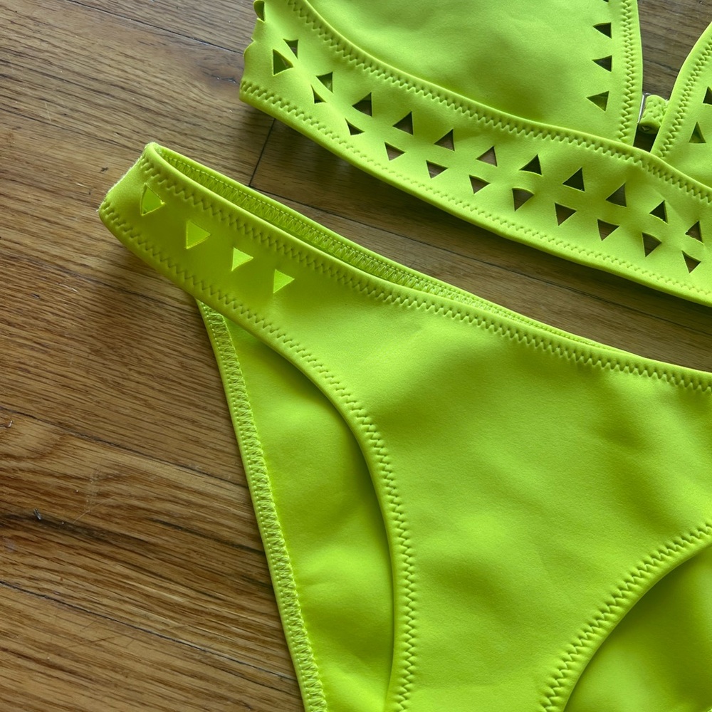 Neon Yellow Cutout Triangle Bikini Set - Picture 3 of 14